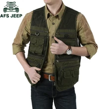 AFS JEEP Брендовые мужские жилеты без рукавов куртка хлопок Повседневный мульти карман жилет для мужчин размера плюс M-3XL путешествия