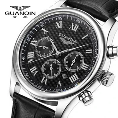 GUANQIN Лидирующий бренд, роскошные часы для мужчин, водонепроницаемые, нержавеющая сталь, повседневные мужские кварцевые часы, мужские спортивные часы, модные часы - Цвет: Black 4