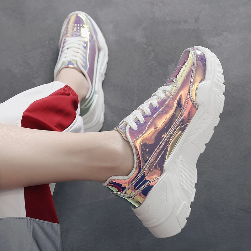 

Women flats Sneakers Casual shoes fashion Bling shiny Women shoes walking shoes lady breathable Lace Up sheos for women YP-78