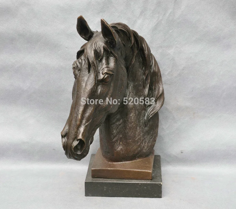 

free 12" Bronze Exquisite Horse Head Art Sculpture Statue fast