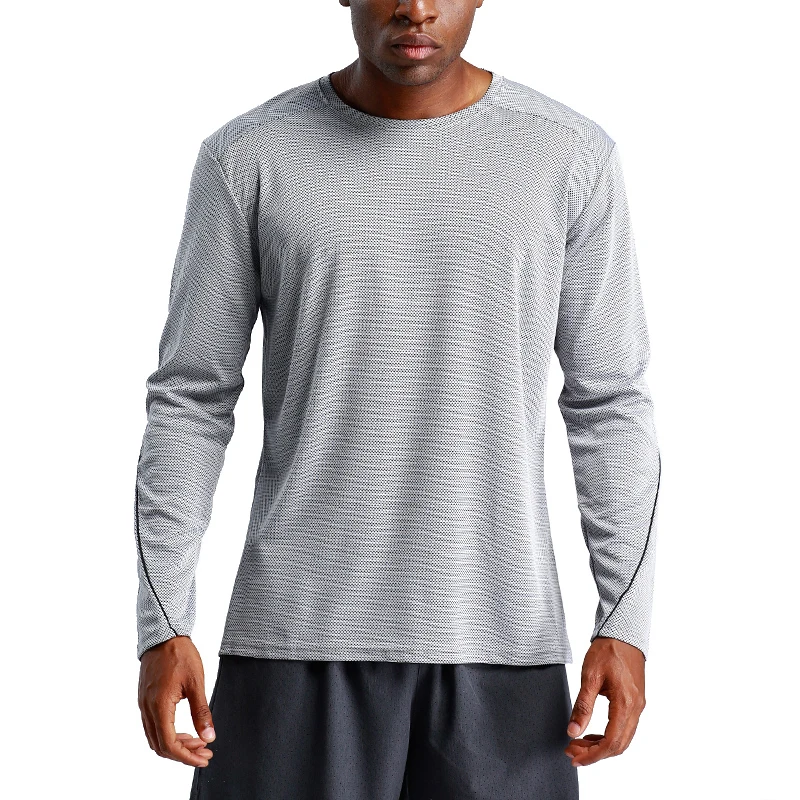 Быстросохнущие спортивные футболки для бега мужской с длинными рукавами фитнес Открытый Свободные футболки кофты бег Бодибилдинг рубашки - Цвет: Серый