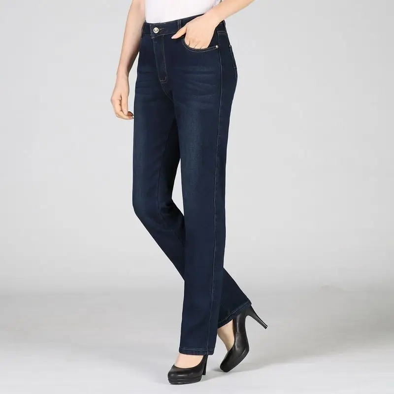 Mezclilla Espesar Azul Denim De Rectos Oscuro Pant Jeans Lana Blue Vaqueros Invierno Mujer Pantalones Casual Mujeres Las Jean ASBAO