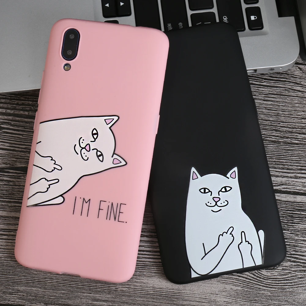 

Soft TPU Middle Finger Cat Pattern Back Cover For OPPO A53 A33 F7 Youth F11 Pro Reno Z Realme 3 U1 2 Pro Candy Phone Case Coque