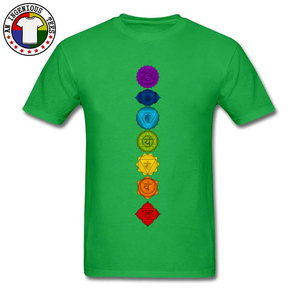 Mens 2018 New Tops T Shirt Crewneck NEW YEAR DAY 100% Cotton Top T-shirts Fashionable Short Sleeve Seven Chakras Tee Shirts Seven Chakras green