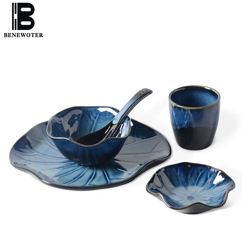 5pcs Portable 1 Person Dinner Set Japanese Style Ceramic Dinnerware
