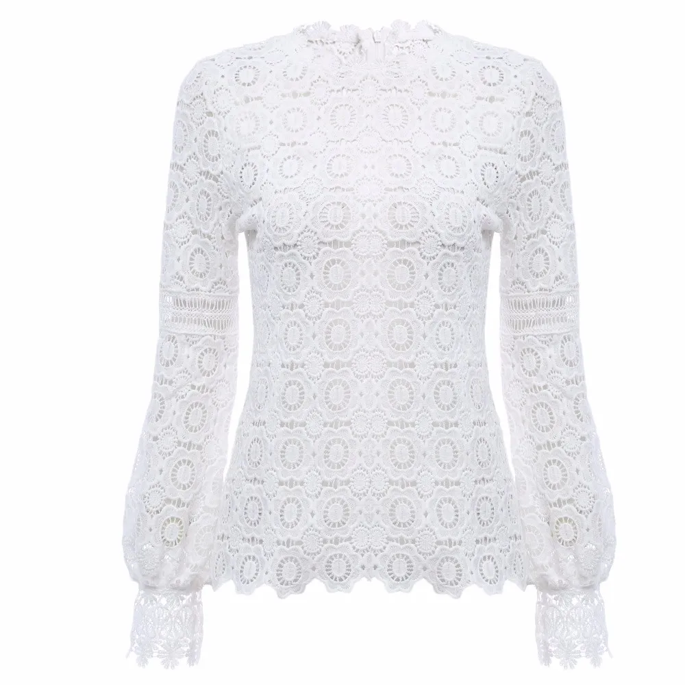 Vintage Black White Floral Lace Hollow Out Crochet Long Sleeve Blouse Shirt Vintage Black White Floral Lace Hollow Out Crochet Long Sleeve Blouse Shirt