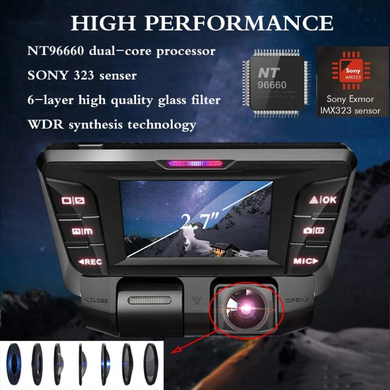 V28 HD объектив камера Автомобильный видеорегистратор Камера 4 K UHD Wifi Двойная камера s 110 градусов широкоугольная камера