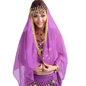 

New Chic Indian Belly Dance Chiffon Big Veil Shawl Skirt Scarf Gypsy Tribal Gold Trim Headscarf Dance Costumes