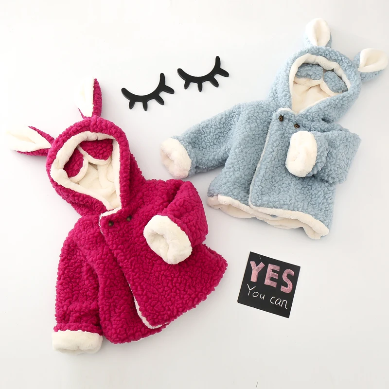 

2018 Autumn Winter Baby Girls Boys Jacket Baby Warm Rabbit Ear Faux Fur Fleece Coat Outerwear Children Clothing Coat Y34