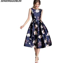 2019 vestido estampado azul de alta calidad nuevo estilo europeo Primavera Verano mujeres Retro Casual Robe Femme Party Dressses