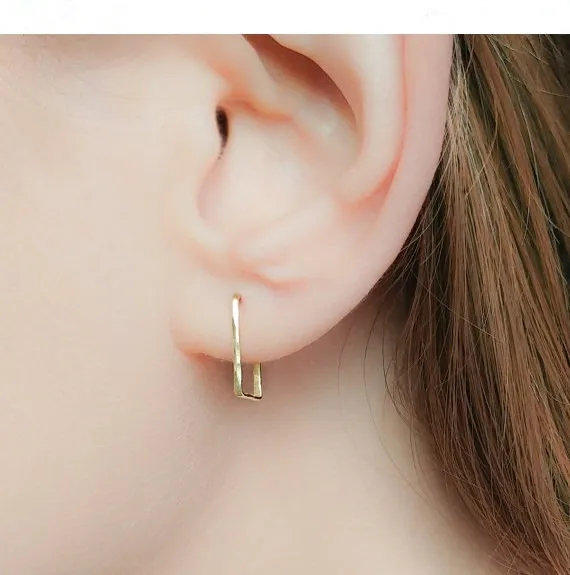 

PINJEAS Small Open Hoop Earring Handmade Square Ear cuff Minimalist wedding presents for girlfriend birthday