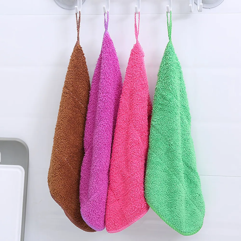 Solid Hanging Hand Towels Kitchen Towel Coral Velvet Absorbent Lint