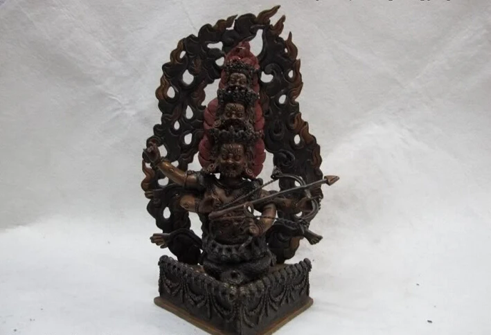 

Collectible bronze lion statue S0510 9" Tibetan Buddhism purple Copper Bronze Mahakala Protector Rahula Buddha Statue (B0328)