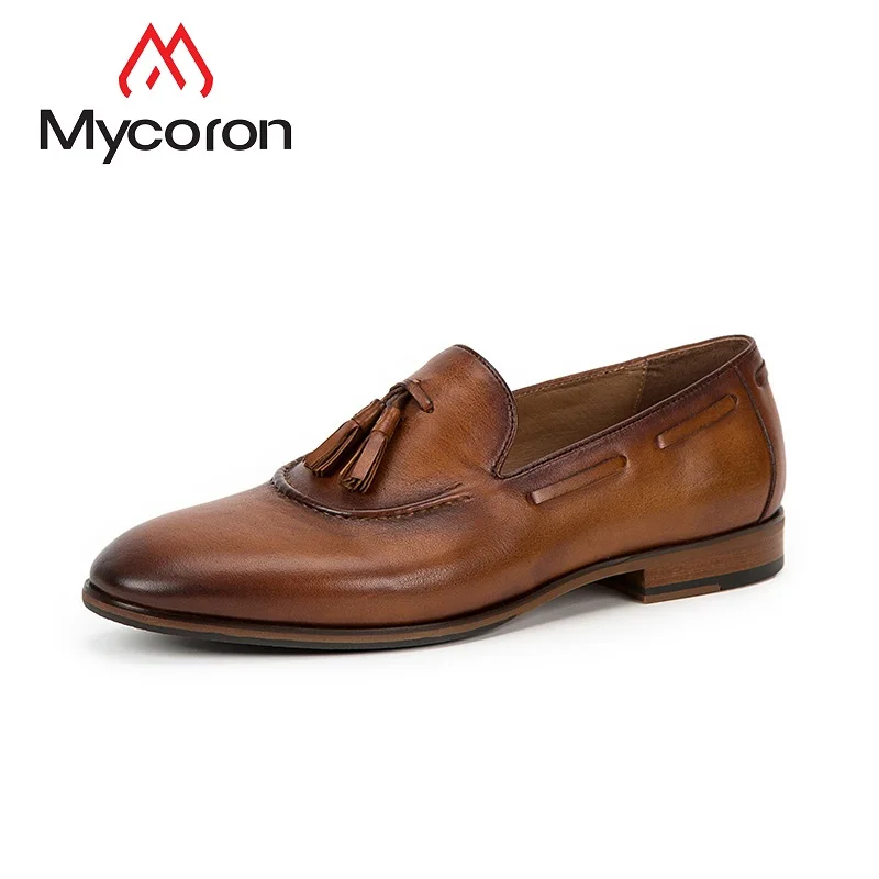 

MYCORON Handmade Men Boots Loafers Anti-Skid Driving Shoes Luxury Brand Breathable Slip-On Leather Shoes Men Heren Schoenen