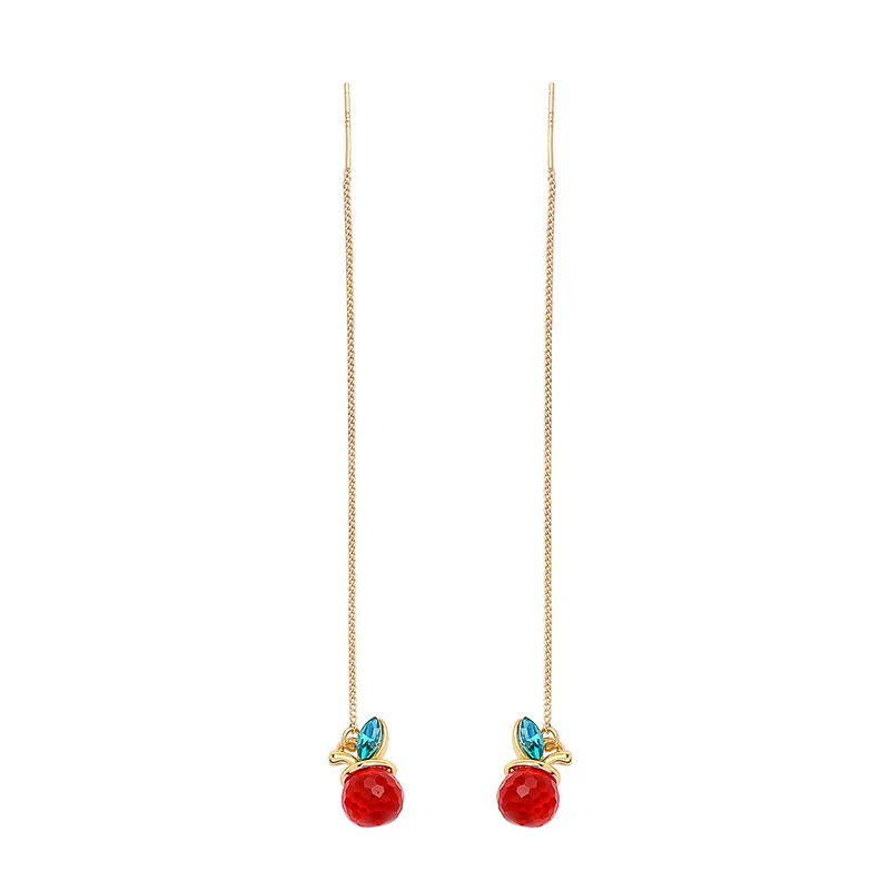 18K Gold Plated Sweety Fruit Green Leaf Red Cherry Charm Women Girls Dangle Earring