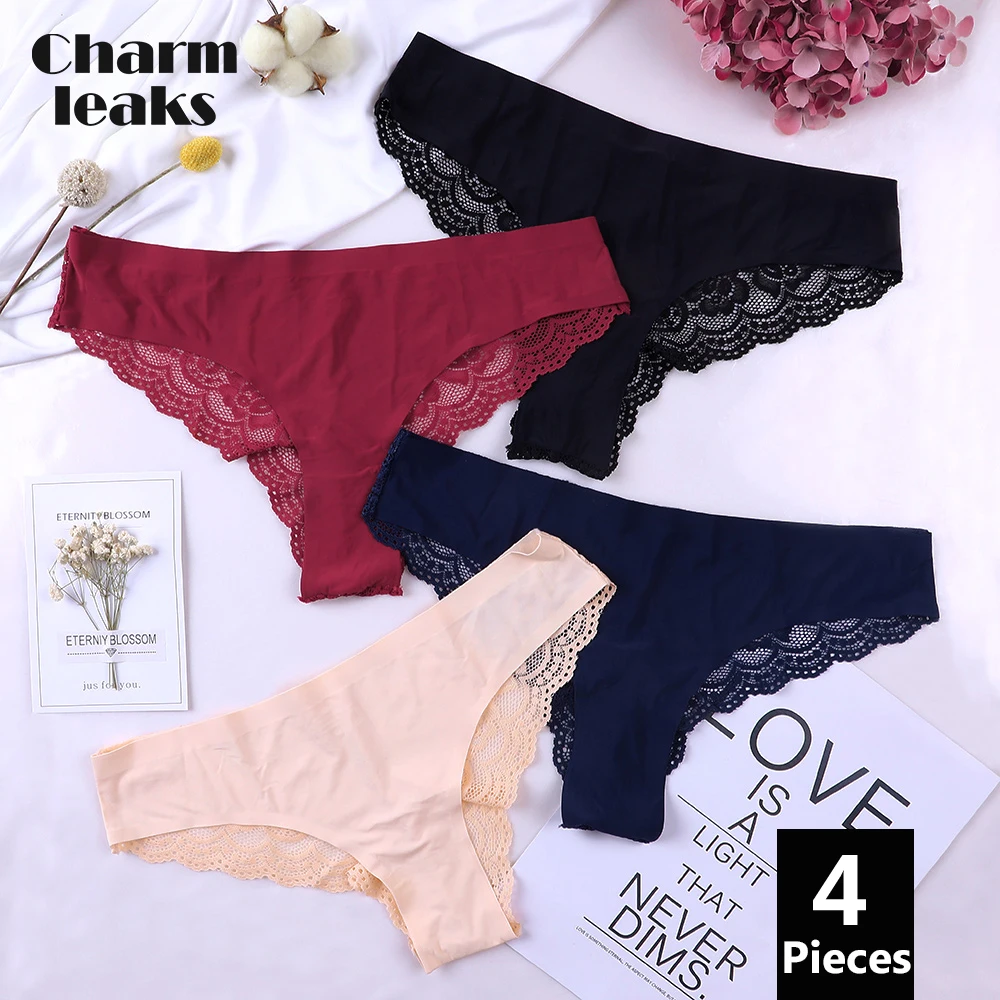 

Charmleaks Women Panties Cotton Underwear G-String Pantie Tanga Briefs Thong lingerie sexy panties Cotton 4 Pack Lace Hollow Out