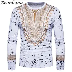 Beonlema африканская одежда для Для мужчин хлопок футболка с длинными рукавами О-образным вырезом 2018 Осень Топ Hombre Костюмы в африканских Стиль