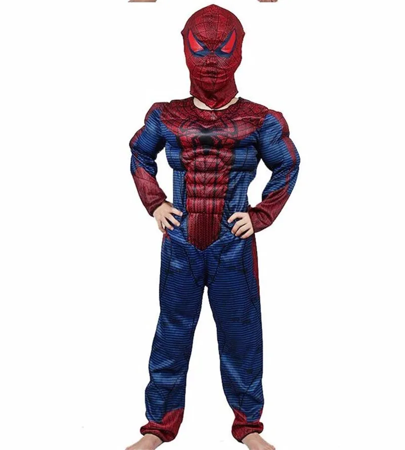 COUHUNT 2017 Marvel Comic Spiderman Cosplay Muscle Spiderman Jumpsuits Boys Halloween Superhero Fancy Dress Kids Birthday Gift