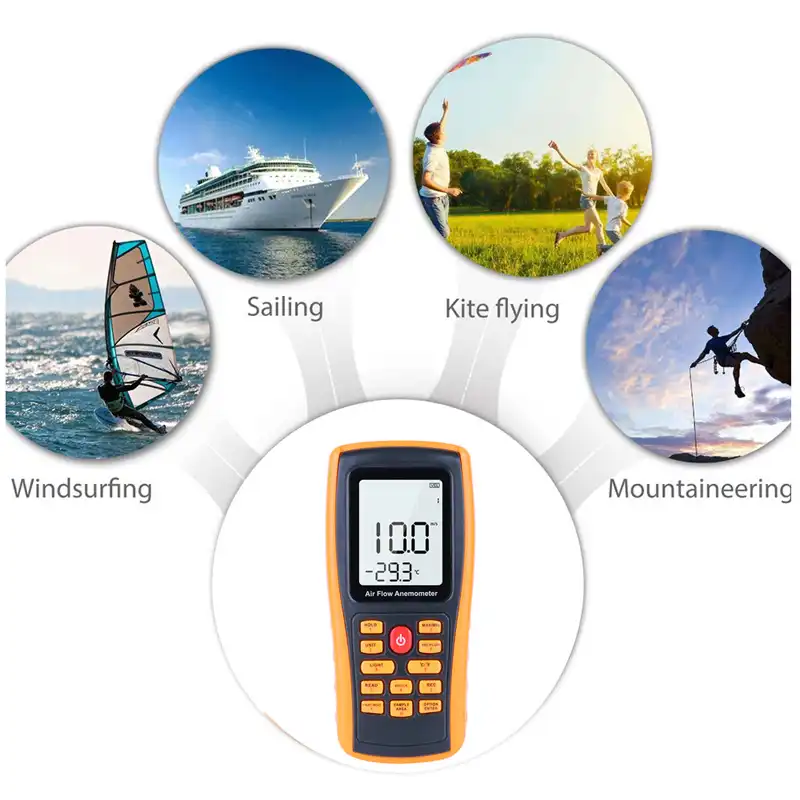 VinTeam Digital Anemometer Wind Speed Meter Wind Gauge Weather Monitor Handheld Anemometer with Backlit Support Wind Temperature Air Volume Measuring for Windsurfing Sailing Surfing Fishing Kite Flyin