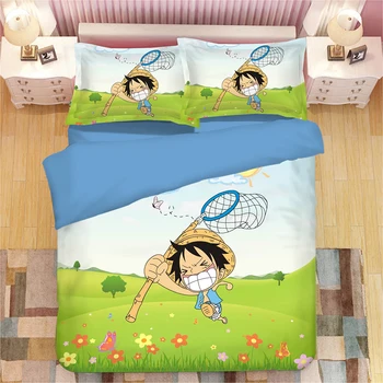 

3D Japanese Anime Teen Bedding Set Twin Queen King Size ONE PIECE Duvet Cover with flowers green Pillowcase College Dorm Bedroom