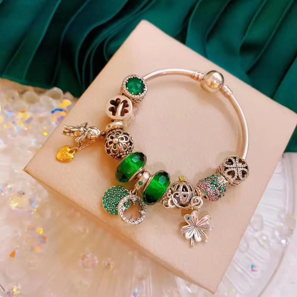 

100% 925 sterling silver original copy high quality 1:1 green series bracelet set bracelet free postage factory direct batch