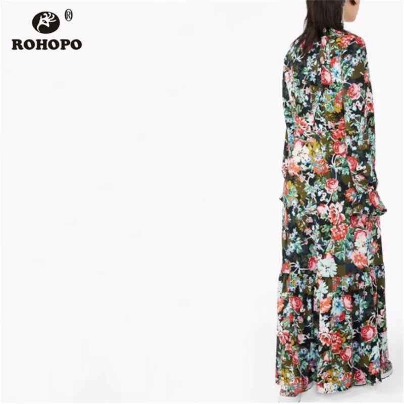 ROHOPO/осеннее платье с длинными рукавами и цветочным принтом; Платье макси с рукавами-бабочками и оборками; длинное платье до щиколотки; платье в стиле гармошки; Vestido;# BM1798