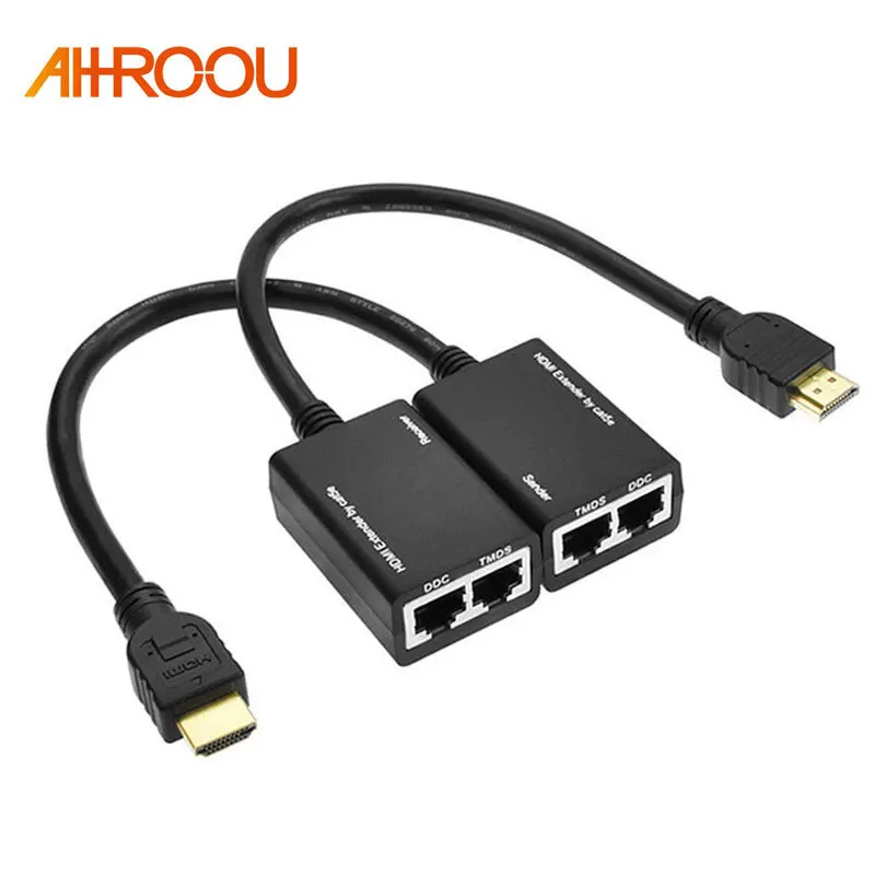 AHHROOU HDMI Over RJ45 CAT5e CAT6 UTP LAN Ethernet Balun Extender Repeater - 1080P 3D For HDTV HDCP TV 1080P HDMI Cable 3D