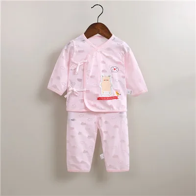Летние новорожденная девочка бамбуковое волокно Sleeper Button o-образным вырезом унисекс комплект одежды с длинным рукавом детская одежда 0-3 м недоношенный ребенок - Цвет: Розовый