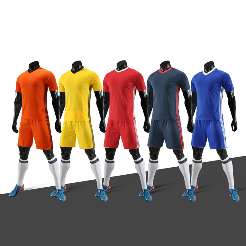 

V Neck Mens Kids Stripes Plain Soccer Jersey Kit Football Game Uniforms Sport Suits Customize
