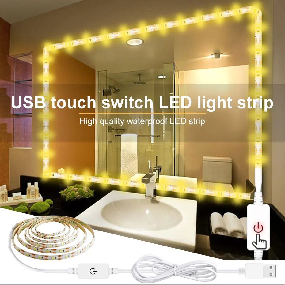 USB Led Strip Light Waterproof DC5V 2835SMD Touch Dimmable Led Light Strip Diode Tape TV Background Lights Mirror Table Wardrobe