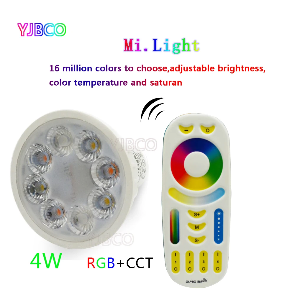 4 W MiLight AC86-265V светодиодный лампы GU10 затемнения светодиодный свет лампы RGB+ теплый белый+ белый(RGB+ CCT) Spotlight Indoor Гостиная