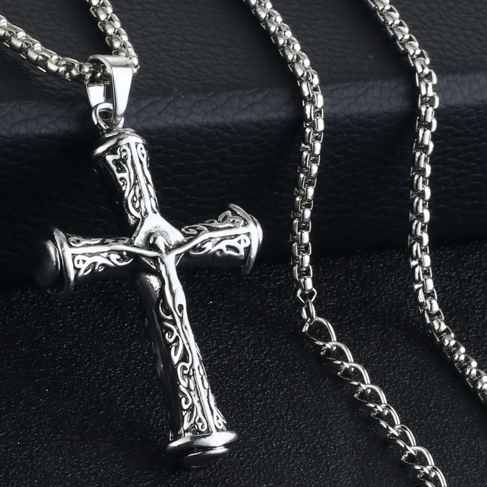 Women Mens Stainless Steel Cross Gold Silver Necklace Crucifix Square Rolo Chain