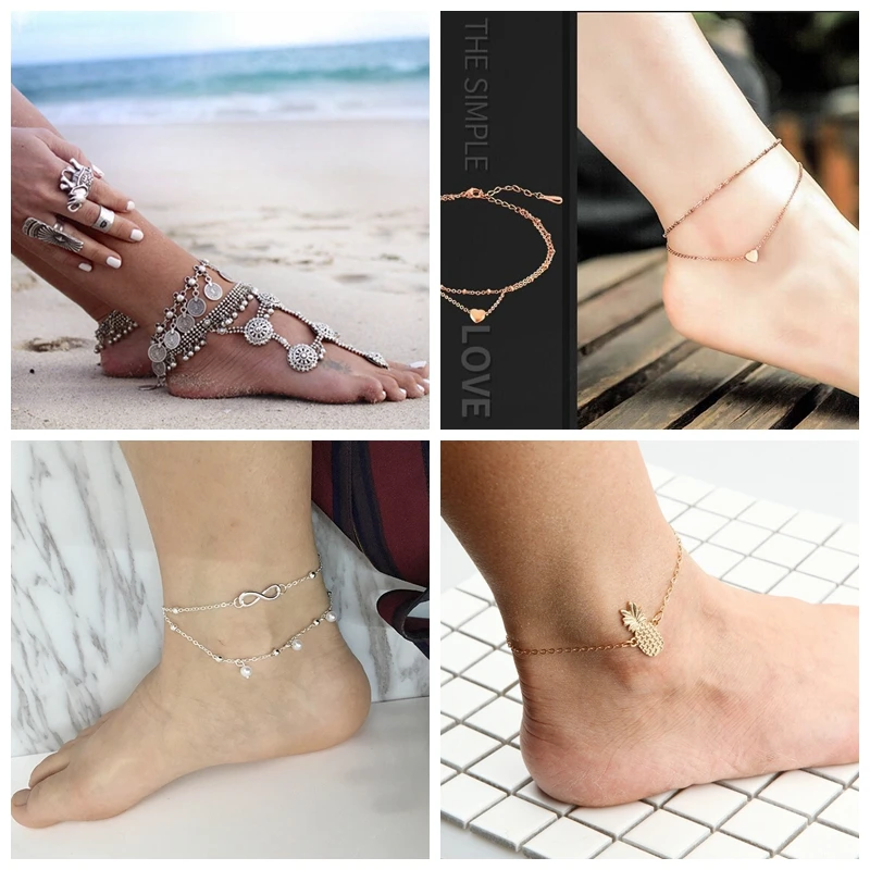

Love Anklet & Bracelet Imitation Pearl Multilayer Chain Ankle Braclet for Women Summer Beach Jewelry
