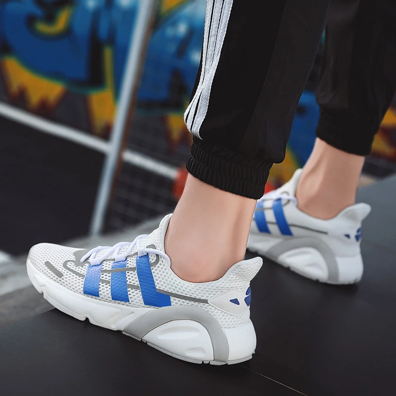 

Rommedal men luminous sneakers air mesh striped flats reflects light male casual shoes breathable lightweight lace-up footwear