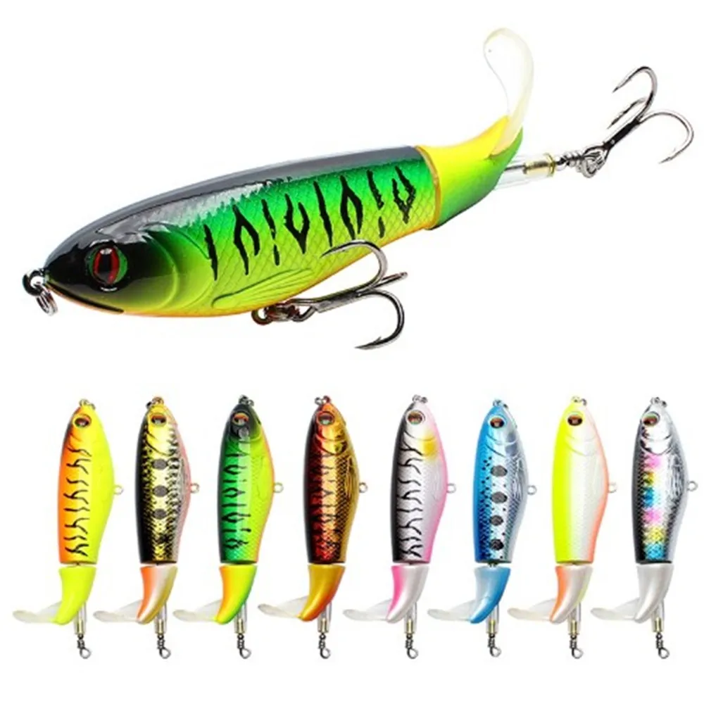 1pcs New Quality 9cm 17g Whopper Plopper Topwater Floating Fishing Lure  Artificial Hard Popper Bait Soft Rotating Tail 8 colors