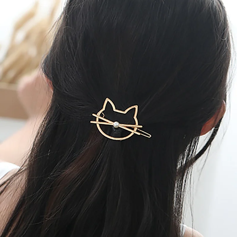 

1PC Fashion Hollow Cute Cat Hair Pin Imitation Pearl Hairpin Hair Side Clip Hair Accessories Hair Barrette For Women Girl Gifts