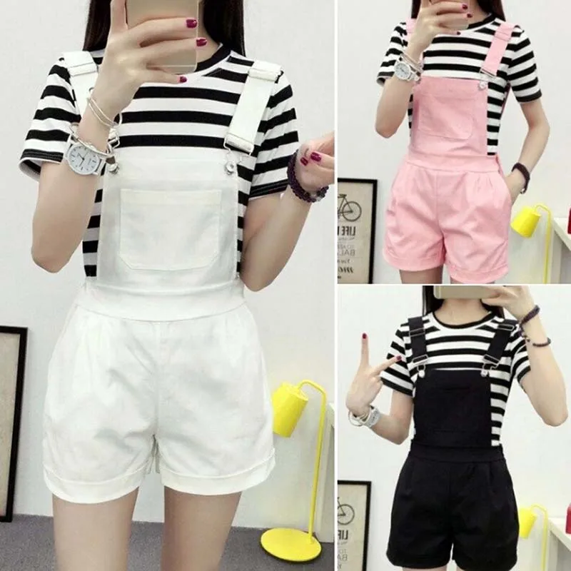 

Denim Overalls Women Summer Lovely Jumpsuits Spring Denim Jeans Overalls Shorts Female Pink/white/black Overall Jumpsuit