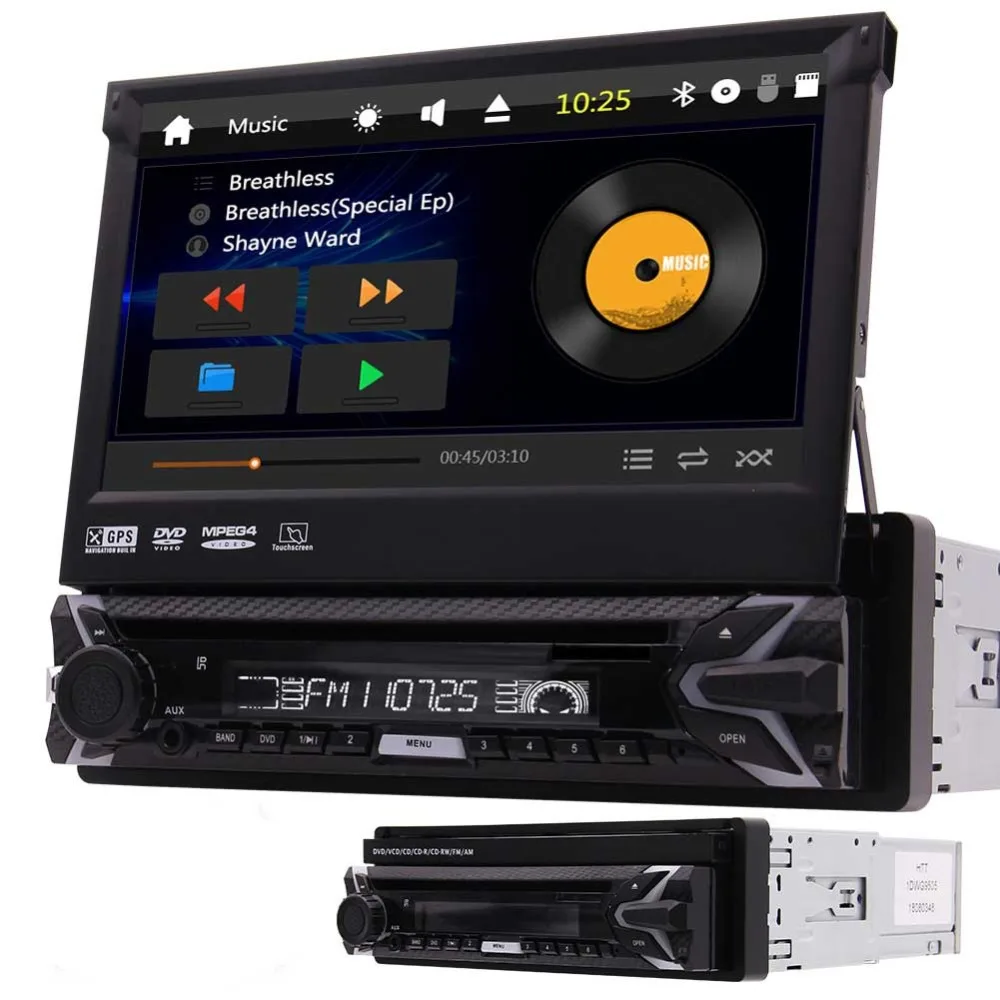 

1 Din Car DVD Player In Dash GPS Navigation Car Stereo AM FM Radio Receiver Support Detachable Bluetooth USB/SD Audio SWC with F