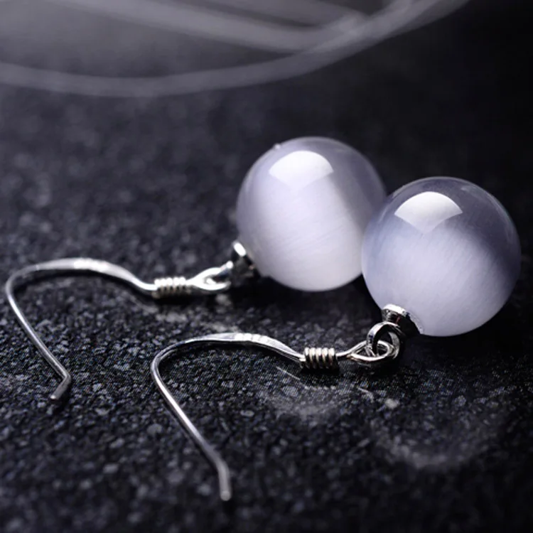 

2015 Hot Elegant Bijouterie 1 Pair Silver Plated White Spherical Opal Eardrop Earrings Chic Women Jewelry EAR-0501