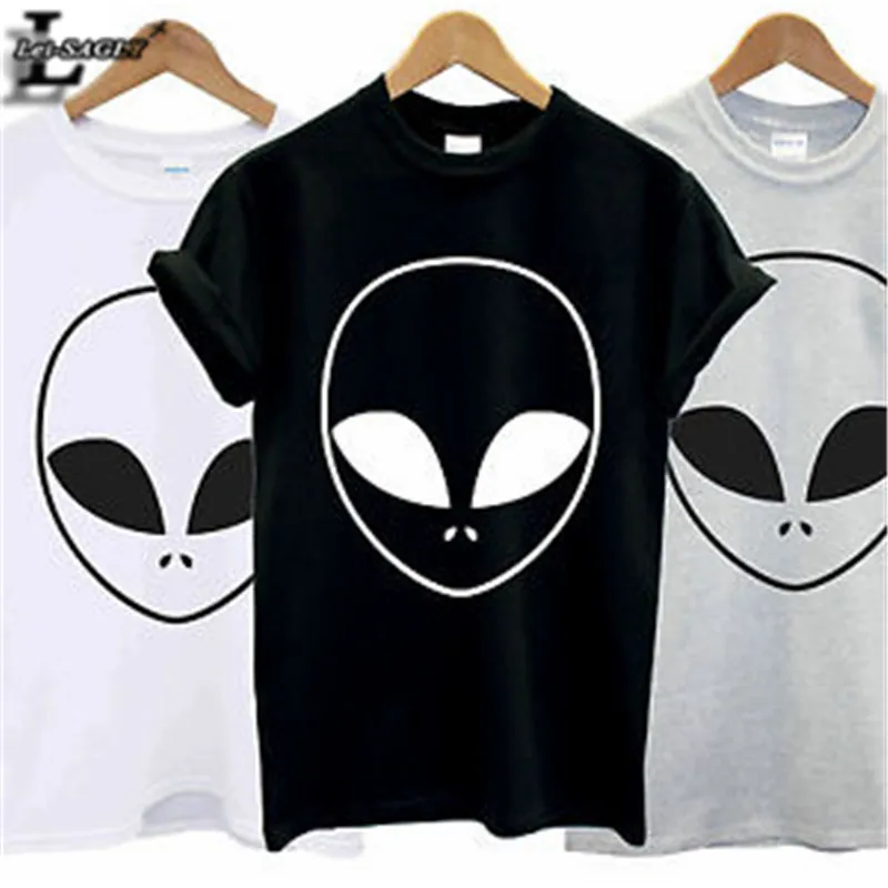 

2018 Fashion Summer kawaii Design Print Aliens T Shirts Women Short Sleeve Tops Tees Comfortable Female Black/White/Gray T-shirt