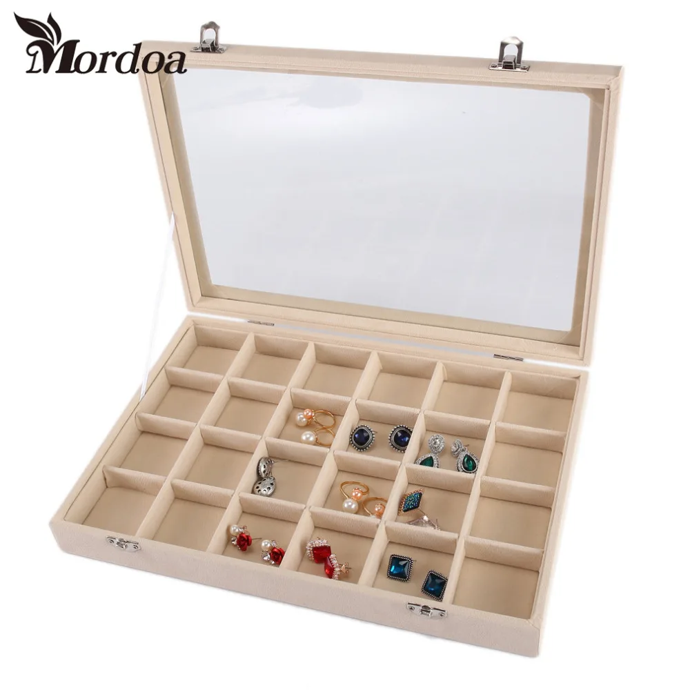 2016 New 24 Slots Glass Lid Bracelet Loose Bead Box Jewelry Boxes