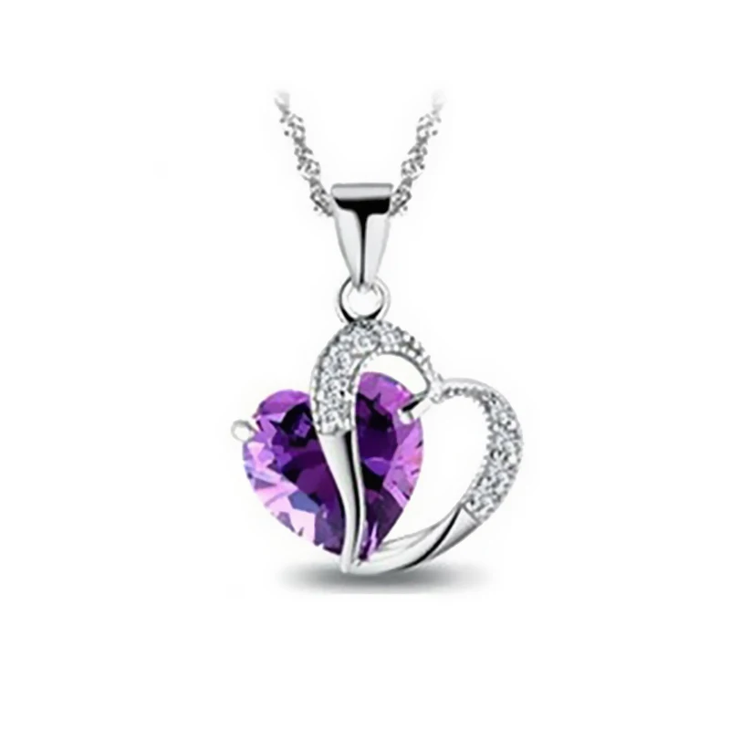 

1 pcs 2019 Fashion Womwn Crystal Love Heart Necklace Women Amethyst Short Sexy Clavicle Chain Fashion Birthday Gift Accessories