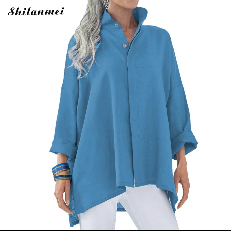 2018 nueva moda de Otoño de manga larga Irregular Blusas de mujeres, Color sólido Collar casual suelto Camisas Blusas Ropa mujer