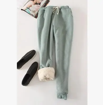 Осенне-зимние женские длинные брюки, теплые плотные бархатные штаны-шаровары, женские штаны с эластичной резинкой на талии, флисовые хлопковые повседневные штаны AB658 - Цвет: Зеленый
