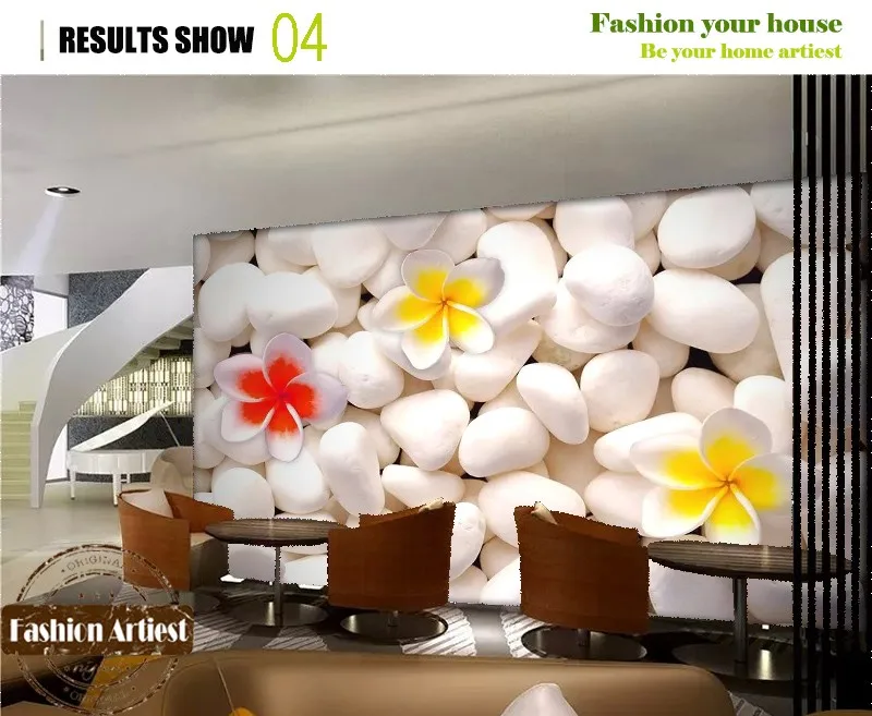 Kustom 3d Floral Wallpaper Mural Bunga Kamboja Putih Batu Batu