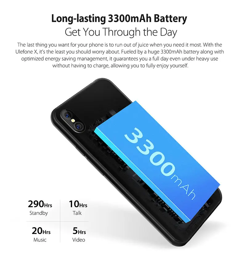 ULEFONE X 4GB RAM 64GB ROM MTK6763 2.0GHz Octa Core 5.85 Inch HD+ Full Screen Dual Camera Android 8.1 4G LTE Smartphone