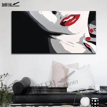 

Red Lip Girl Hand painted Oil Painting on Canvas Palette Knife Figure Picture for Dinning Room Home Bar Cafe Wall Decor Art