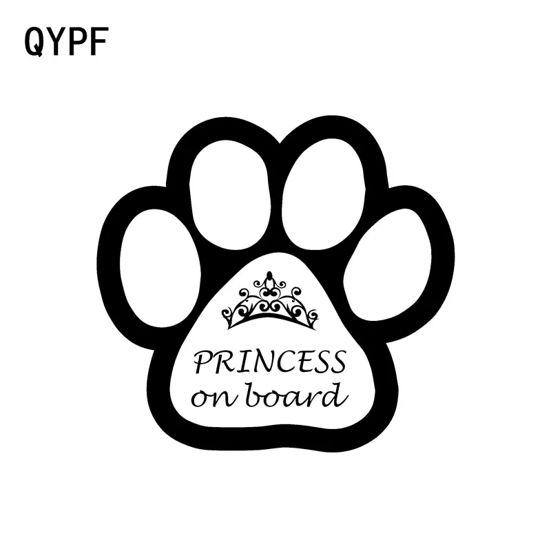 

QYPF 12.7CM*11.8CM Decal Vinyl Car Sticker Paw Print Princess On Board Black/Sliver C14-0025