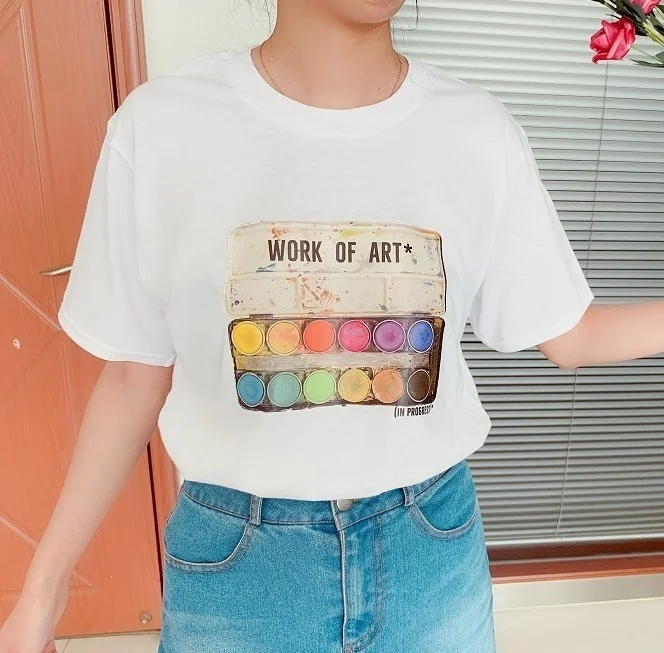 

sunfiz YF Unisex Work Of Art In Progress T-Shirt Tumblr Fashion Aesthetic Graphic Tee 90s Ar Hoe Top Women T Shirt