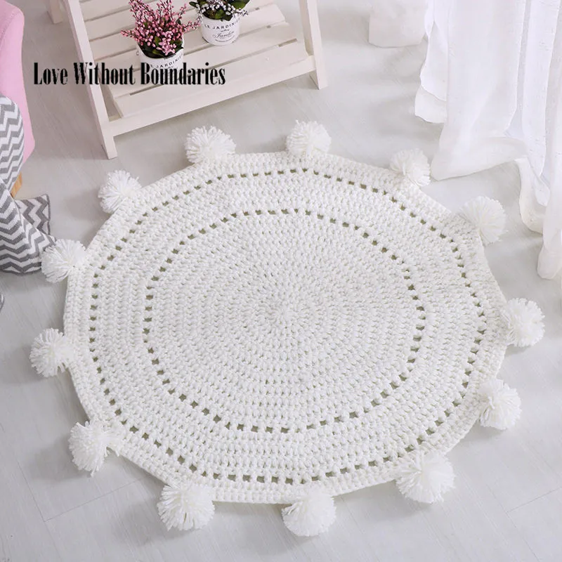 

Hand Hooked Acrylic Tassel Round Knitted Carpet For Baby Play Lace Blanket On Floor Bedroom Prayer Grid Home Decoration As Gift